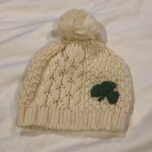 Ivory with 3 leaf clover cable knit hat